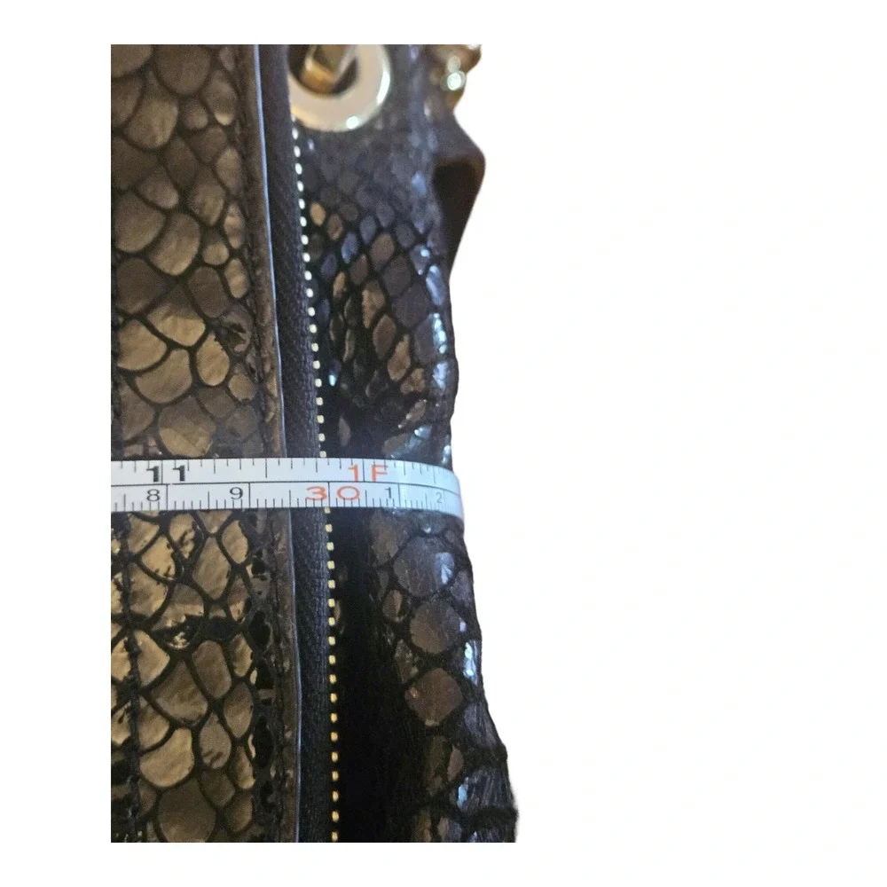 Michael Kors Bedford Black Snake Embossed Leather Crossbody Bag Gold Hardware